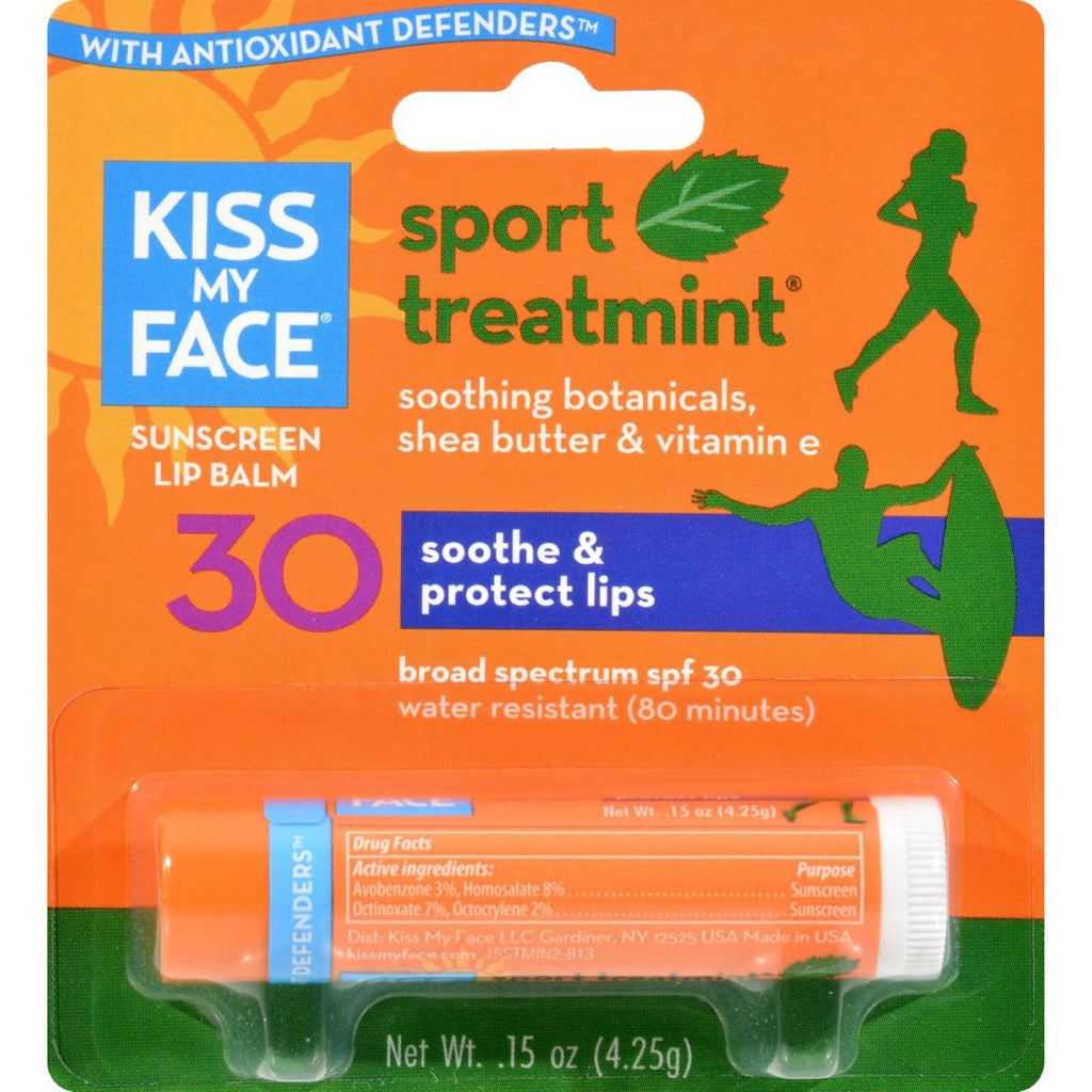 Kiss My Face Lip Balm Sport - Mint - Spf 30 - Case Of 12 - .15 Oz