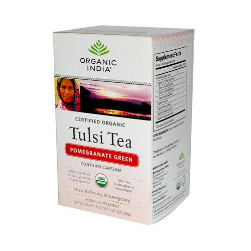 Organic India Tulsi Tea Pomegranate Green - 18 Tea Bags - Case Of 6