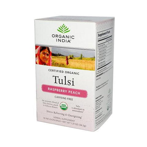 Organic India Tulsi Tea Raspberry Peach - 18 Tea Bags - Case Of 6