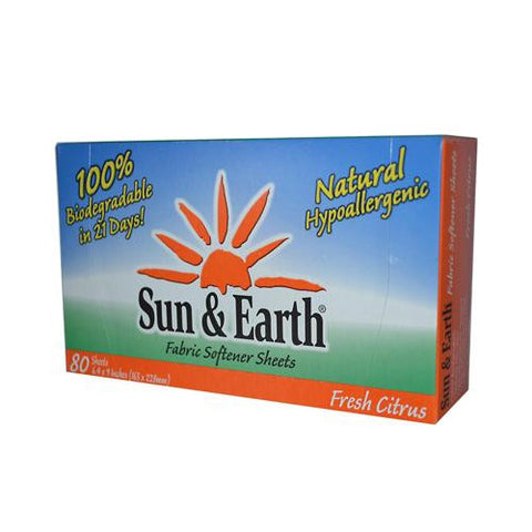 Sun And Earth Fabric Softener Sheets Fresh Citrus - 80 Sheets - Case Of 6