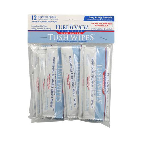 Puretouch Skin Care Medicated Tush Wipes - 12 Packets