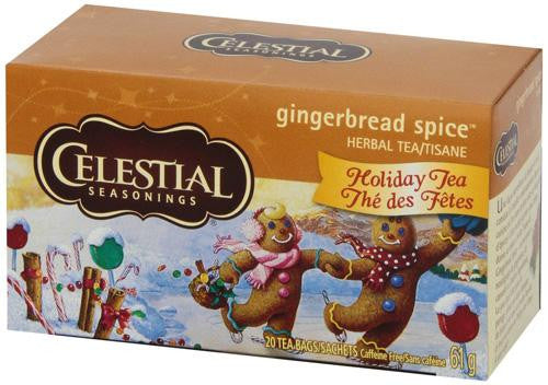 Celestial Seasonings Holiday Herbal Tea - Gingerbread Spice - Caffeine Free - Case Of 6 - 20 Bags