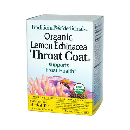 Traditional Medicinals Organic Lemon Echinacea Throat Coat Herbal Tea - 16 Tea Bags - Case Of 6