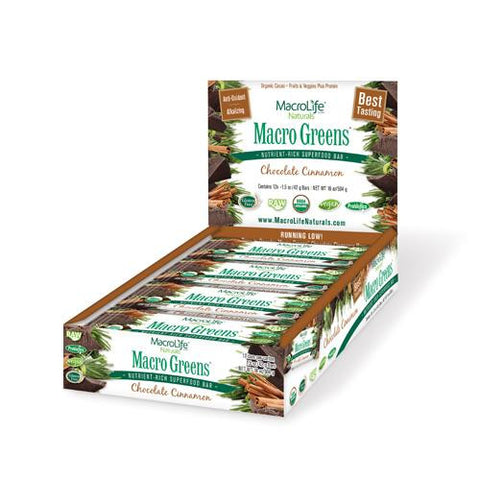 Macrolife Naturals Macro Green Bar - Chocolate Cinnamon - Case Of 12 - 42 Grams