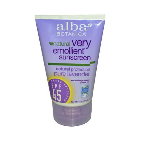 Alba Botanica Very Emollient Natural Sunblock Spf 45 Pure Lavender - 4 Fl Oz