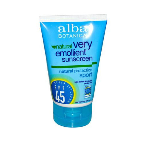 Alba Botanical Very Emollient Sunscreen Natural Protection Sport Spf 45 - 4 Oz