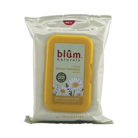 Blum Naturals Dry And Sensitive Skin Daily Cleansing Towelettes With Chamomile - 30 Towelettes - Case Of 3