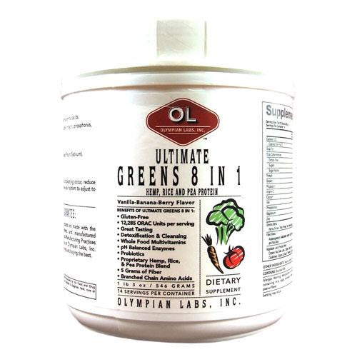 Olympian Labs Ultimate Greens Protein 8 In 1 With Hemp Protein Vanilla Banana Berry - 1.3 Lbs