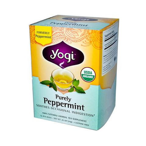 Yogi Organic Herbal Tea Caffeine Free Purely Peppermint - 16 Tea Bags - Case Of 6