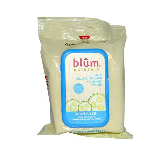 Blum Naturals Daily Cleansing And Makeup Remover Towelettes For Normal Skin - 30 Towelettes - Case Of 3