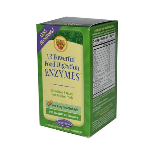 Nature's Secret 13 Powerful Food Digestion Enzymes - 60 Softgels