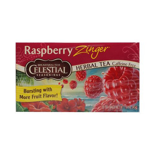 Celestial Seasonings Herbal Tea Caffeine Free Raspberry Zinger - 20 Tea Bags - Case Of 6