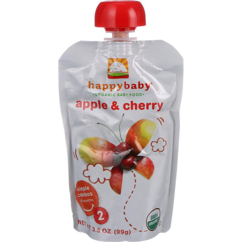 Happy Baby Organic Baby Food Stage 2 Apple And Cherry - 3.5 Oz - Case Of 16