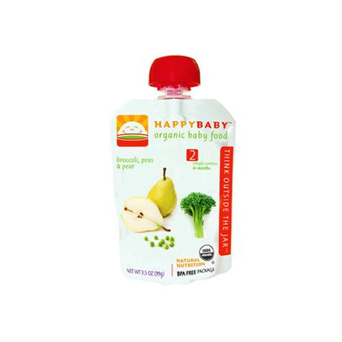 Happy Baby Organic Baby Food - Stage 2 - Broccoli Peas And Pears - Case Of 16 - 3.5 Oz