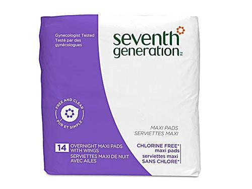 Seventh Generation Maxi Pads - Overnight With Wings - 14 Ct - Case Of 12