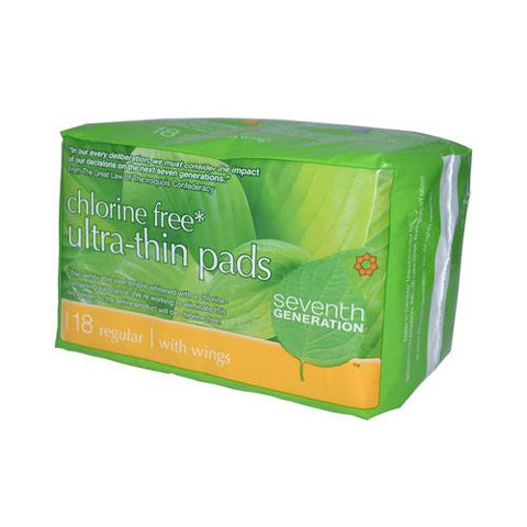 Seventh Generation Chlorine Free Ultra-thin Pads Regular With Wings - 18 Pads - Case Of 12