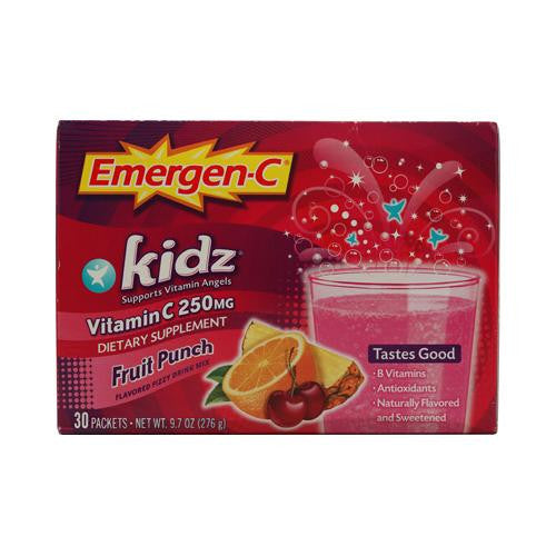 Alacer Emergen-c Kidz Vitamin C Fizzy Drink Mix Fruit Punch - 250 Mg - 30 Packets