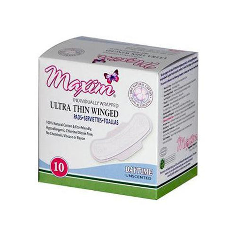 Maxim Hygiene Natural Cotton Ultra Thin Winged Pads Daytime - 10 Pads