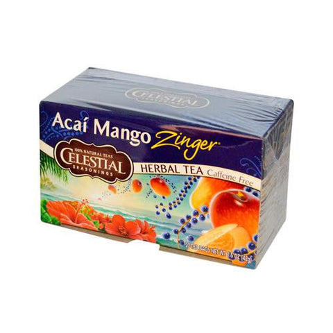 Celestial Seasonings Herbal Tea Caffeine Free Acai Mango Zinger - 20 Tea Bags - Case Of 6