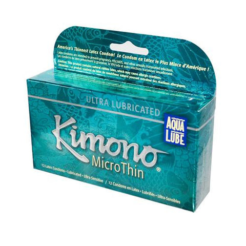 Mayer Laboratories Kimono Condom Microthin Aqua Lube - 12 Condoms