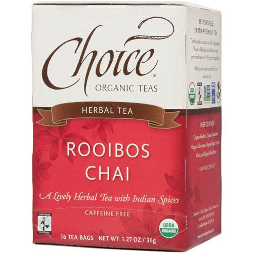 Choice Organic Teas Herbal Tea Rooibos Chai - Caffeine Free - Case Of 6 - 16 Bags