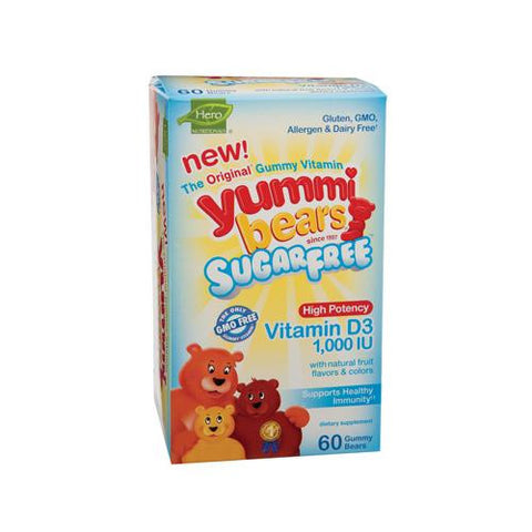 Hero Nutritional Products Yummi Bears Sugar Free Vitamin D3 - Fruit Flavors - 1000 Iu - 60 Pack