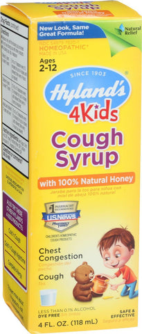 Hylands Homeopathic Cough Syrup - 100 Percent Natural Honey - 4 Kids - 4 Oz