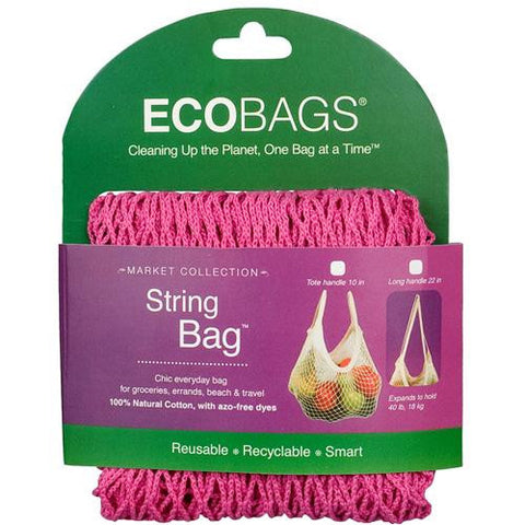 Ecobags String Bag - Long Handle Fuscia - 8 In X 8 In - Case Of 10