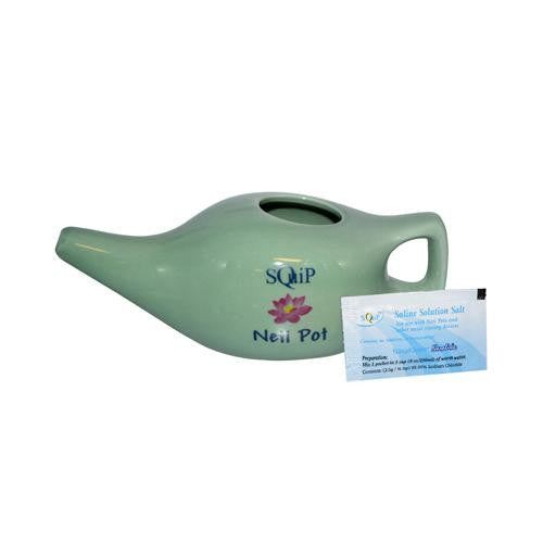 Squip Products Ceramic Neti Pot With 20 Saline Solution Packets - 13.3 Oz