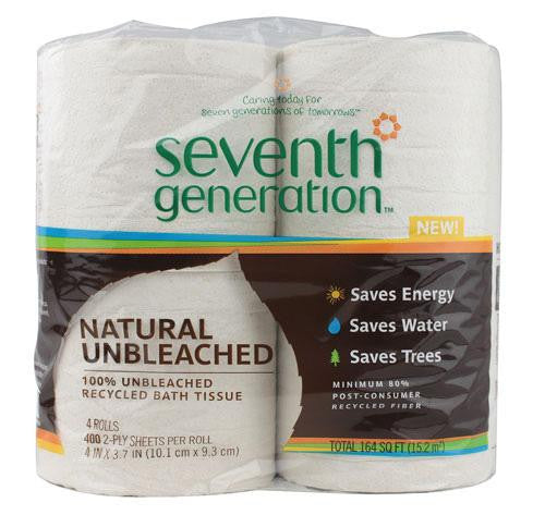 Seventh Generation Bathroom Tissue - 2 Ply Natural Unbleached - 4 Ct 400 Sheet Rolls - Case Of 12