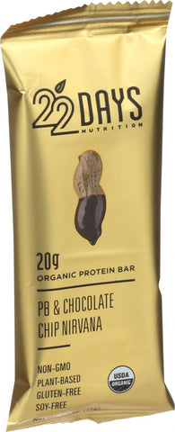 22 Days Nutrition Organic Protein Bar - Pb Plus Chocolate Chip Nirvana - Case Of 12 - 2.6 Oz Bars