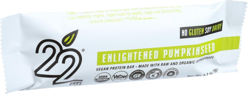 22 Days Nutrition Organic Protein Bar - Enlightened Pumpkinseed - Case Of 12 - 1.7 Oz Bars