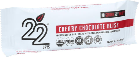 22 Days Nutrition Organic Energy Bar - Cherry Chocolate Bliss - Case Of 12 - 1.7 Oz Bars