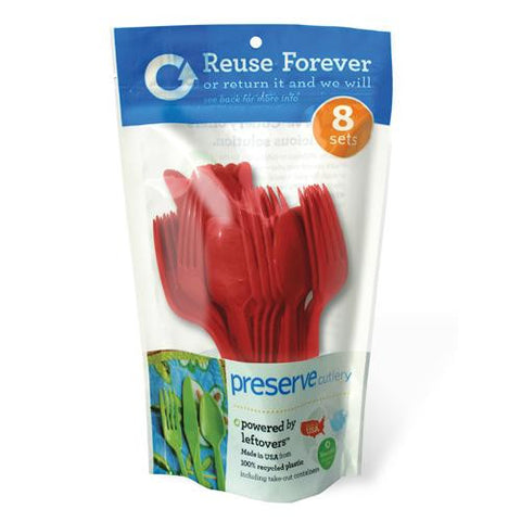 Preserve Reusable Utensil Sets - Pepper Red - 8 Sets - 24 Pieces Total