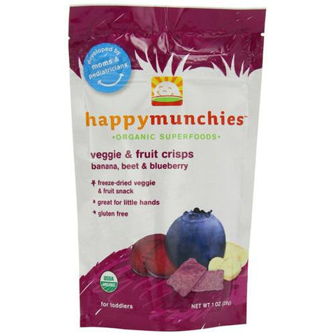 Happy Baby Happy Munchies Crisps - Organic Fruit And Veggie Banana Beet And Blueberry - 1 Oz - Case Of 8