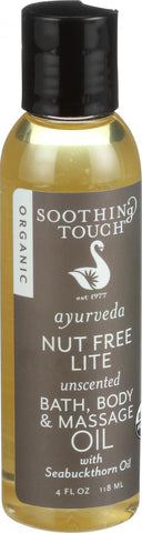 Soothing Touch Bath Body And Massage Oil - Organic - Ayurveda - Nut Free Lite - Unscented - 4 Oz