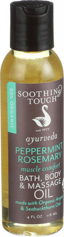 Soothing Touch Bath Body And Massage Oil - Organic - Ayurveda - Peppermint Rosemary - Muscle Comfort - 4 Oz