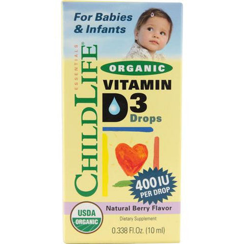 Childlife Organic Vitamin D3 Drops For Babies And Infants - Natural Berry Flavor - .338 Oz