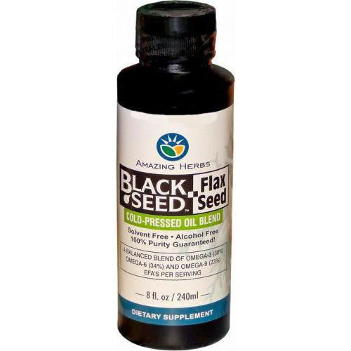 Amazing Herbs Black Seed Oil Blend - Flax Seed Oil - 8 Oz