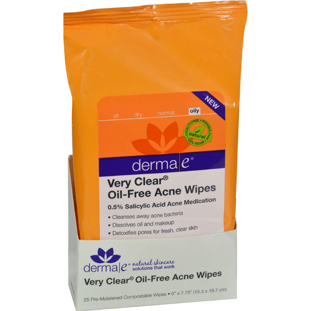 Derma E Acne Wipes - Very Clear Oil Free - 25 Ct