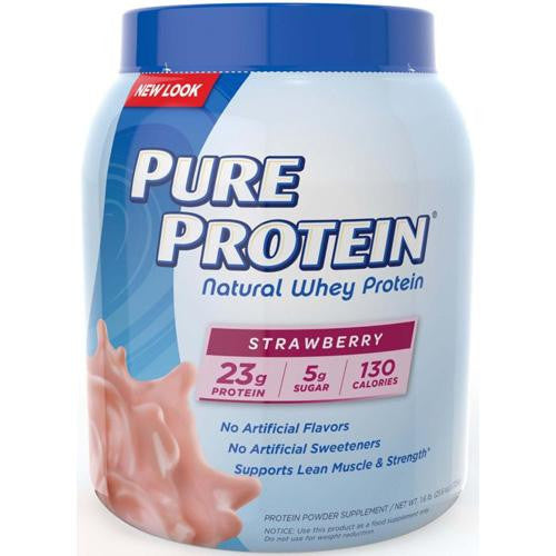 Pure Protein Whey Protein - 100 Percent Natural - Strawberry - 1.6 Lb