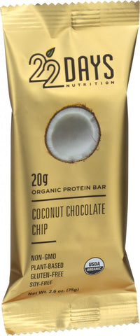 22 Days Nutrition Organic Protein Bar - Coconut Chocolate Chip - Case Of 12 - 2.6 Oz Bars