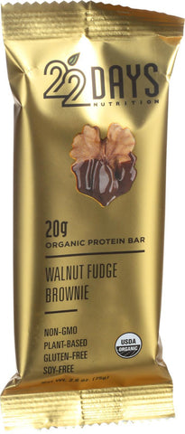 22 Days Nutrition Organic Protein Bar - Walnut Fudge Brownie - Case Of 12 - 2.6 Oz Bars