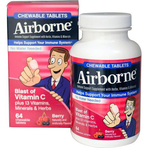 Airborne Chewable Tablets With Vitamin C - Berry - 64 Tablets