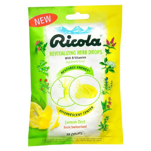 Ricola Herb Drops - Revitilizing - Lemon Zest - 18 Count - 1 Case