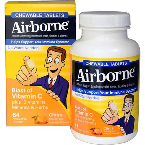 Airborne Chewable Tablets With Vitamin C - Citrus - 64 Tablets