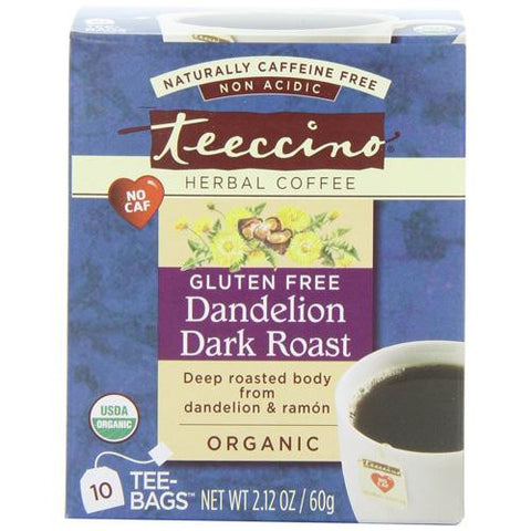 Teeccino Coffee Tee Bags - Organic - Dandelion Dark Roast Herbal - 10 Bags