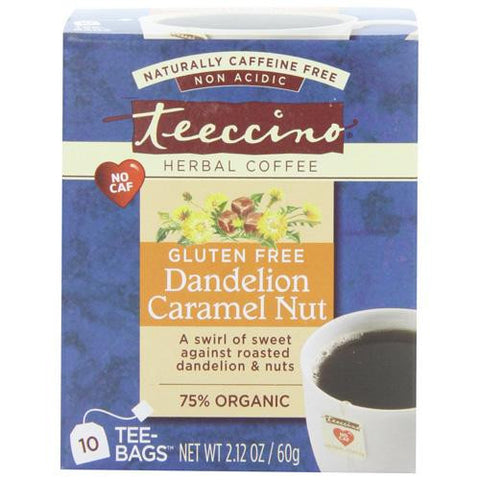 Teeccino Coffee Tee Bags - Organic - Dandelion Caramel Nut Herbal - 10 Bags