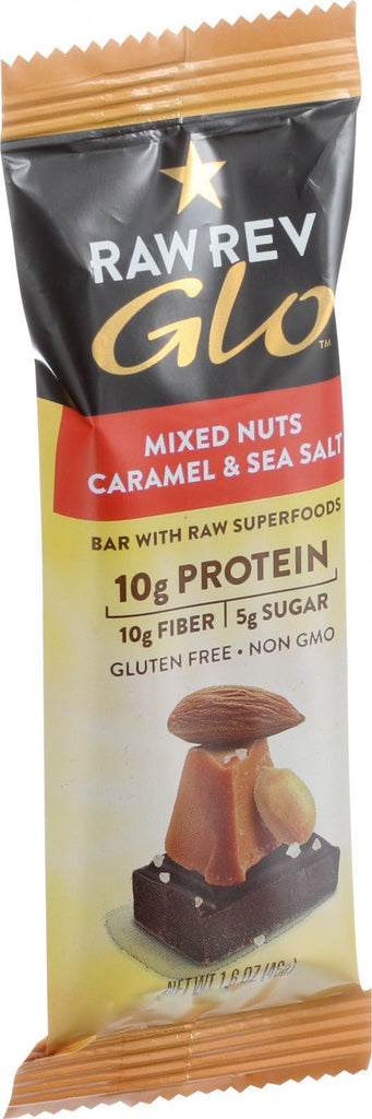 Raw Revolution Glo Bar - Mixed Nuts - Caramel And Sea Salt - 1.6 Oz - Case Of 12